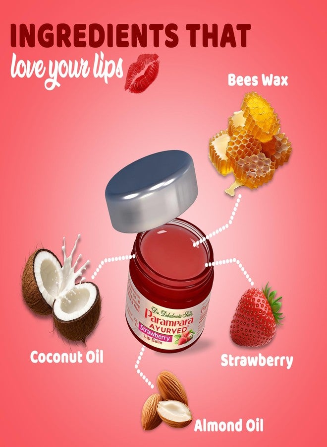 Parampara Ayurved Strawberry Lip Balm | Herbal Lip Care Gel for Dry Lips | Enriched with Strawberry Aloe Vera & Sweet Almond Oil | Long Lasting Moisturizer | Soft & Smooth | 25g - Image 4
